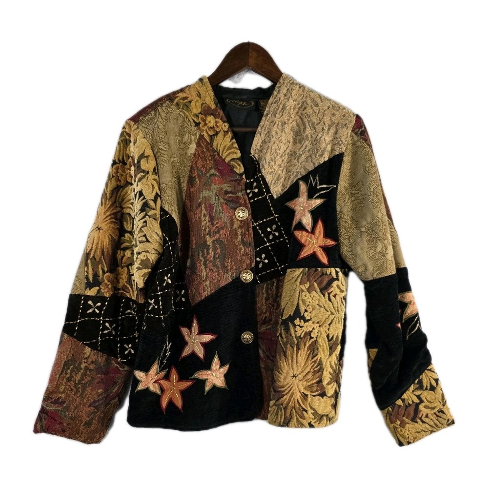 Alex Lin Jacket Womens Medium Multicolor Patchwork Tapestry Embroidered Blazer